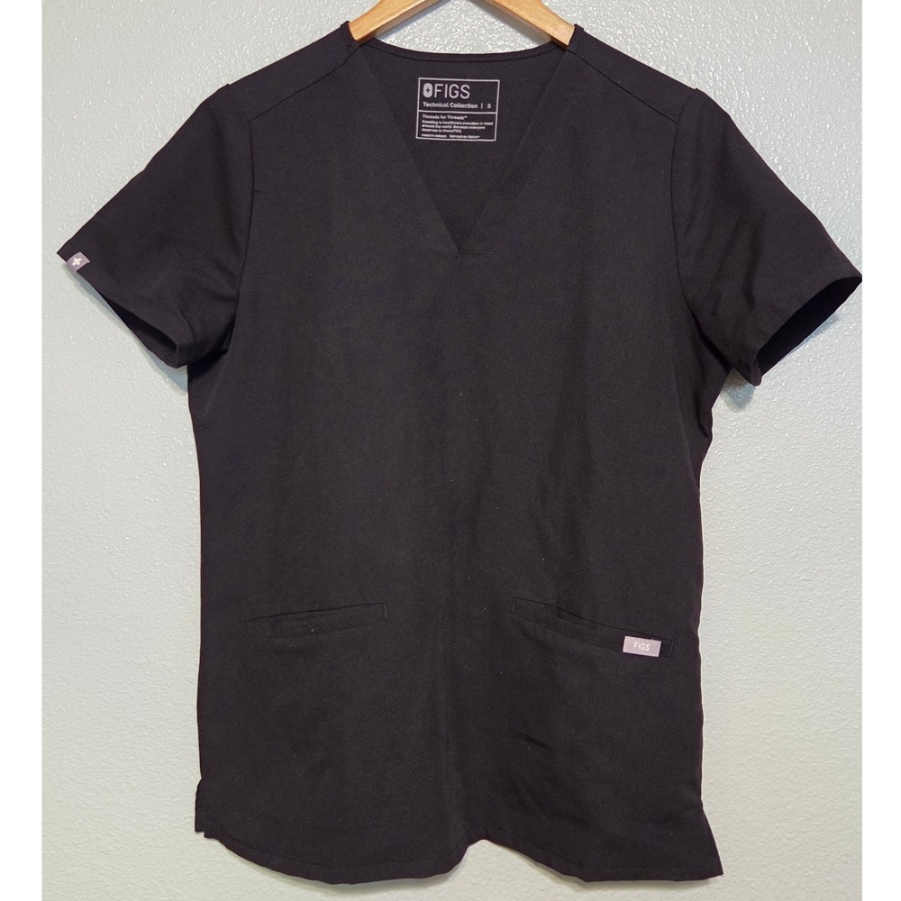 FIGS Casma Scrub Top Small Three Pocket Black Med Spa Vet Tech